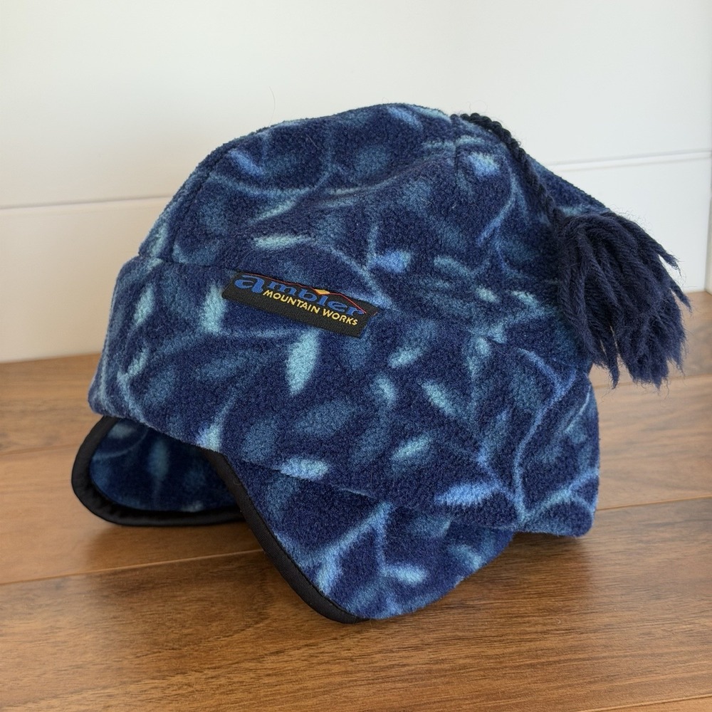 90s Ambler Mountain Works Beanie Toque Polartec Small Blue Fleece Polyester Ski